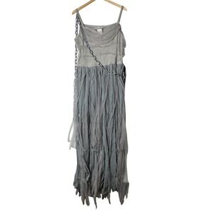Ghost Costume Womens XL Gray Tattered Dress Chain Halloween Missing Hood